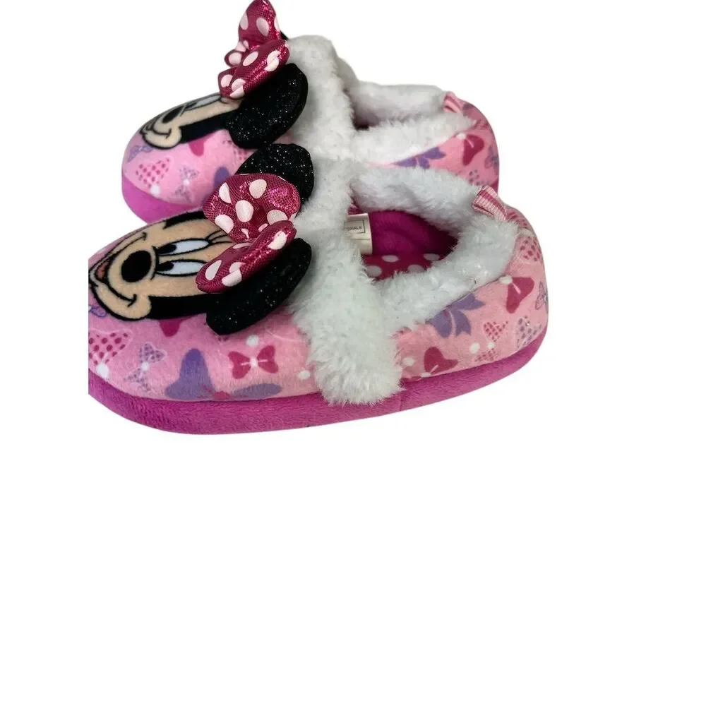 Disney Minnie Mouse Girls Plush Slippers Pink Size 9/10